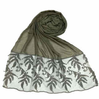 Premium Designer Leaf Cotton Stole - Grey